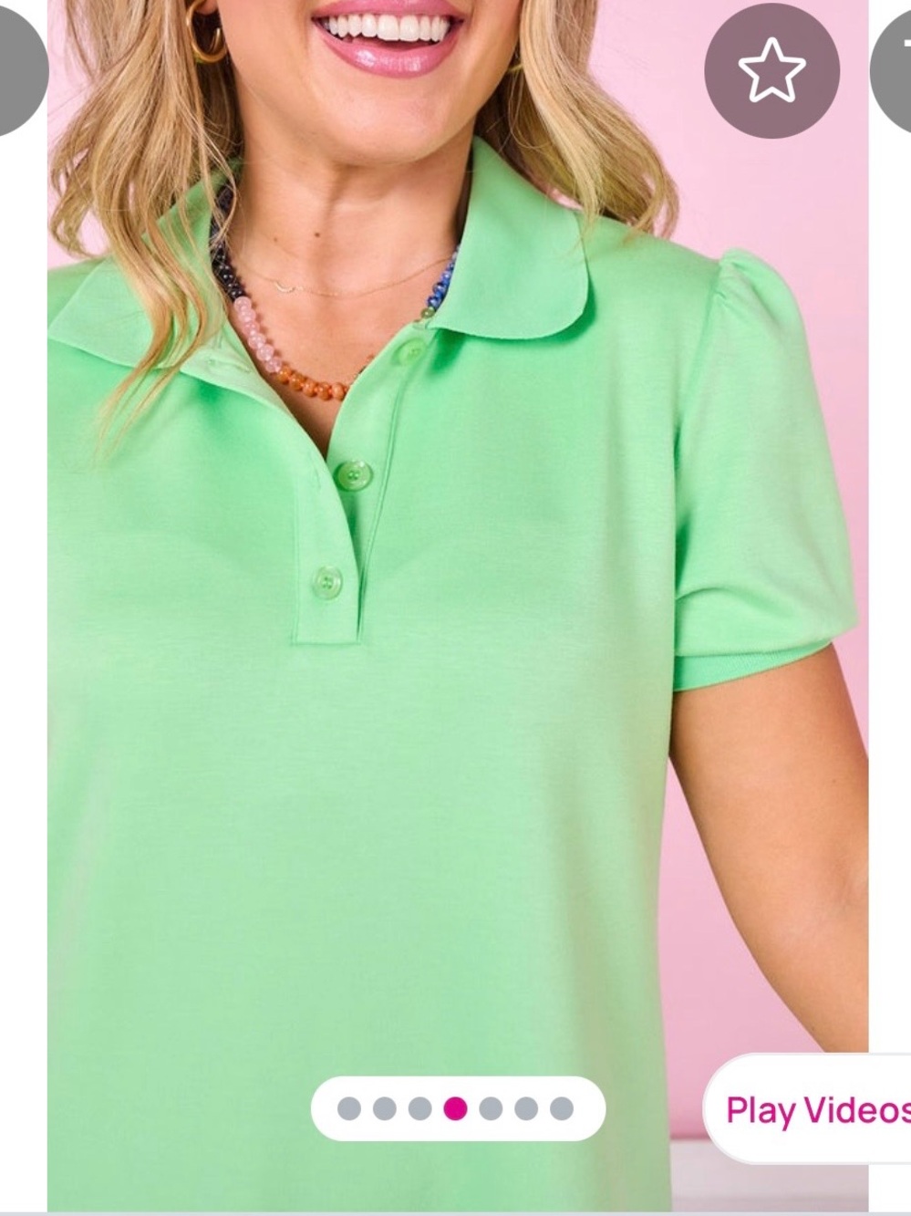 Puff Sleeve Polo Shift Air Dress in Mint Green - Picture 2 of 3